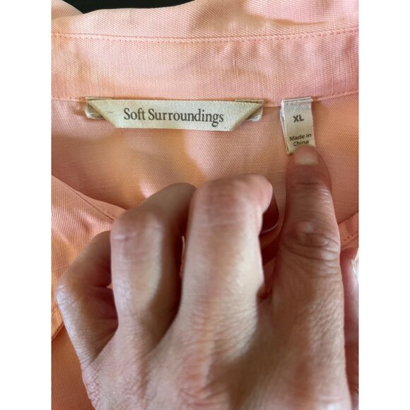 Soft Surroundings Womens XLarge Peach Roll Tab Sleeve 1/4 Button Up Dress - Picture 3 of 4